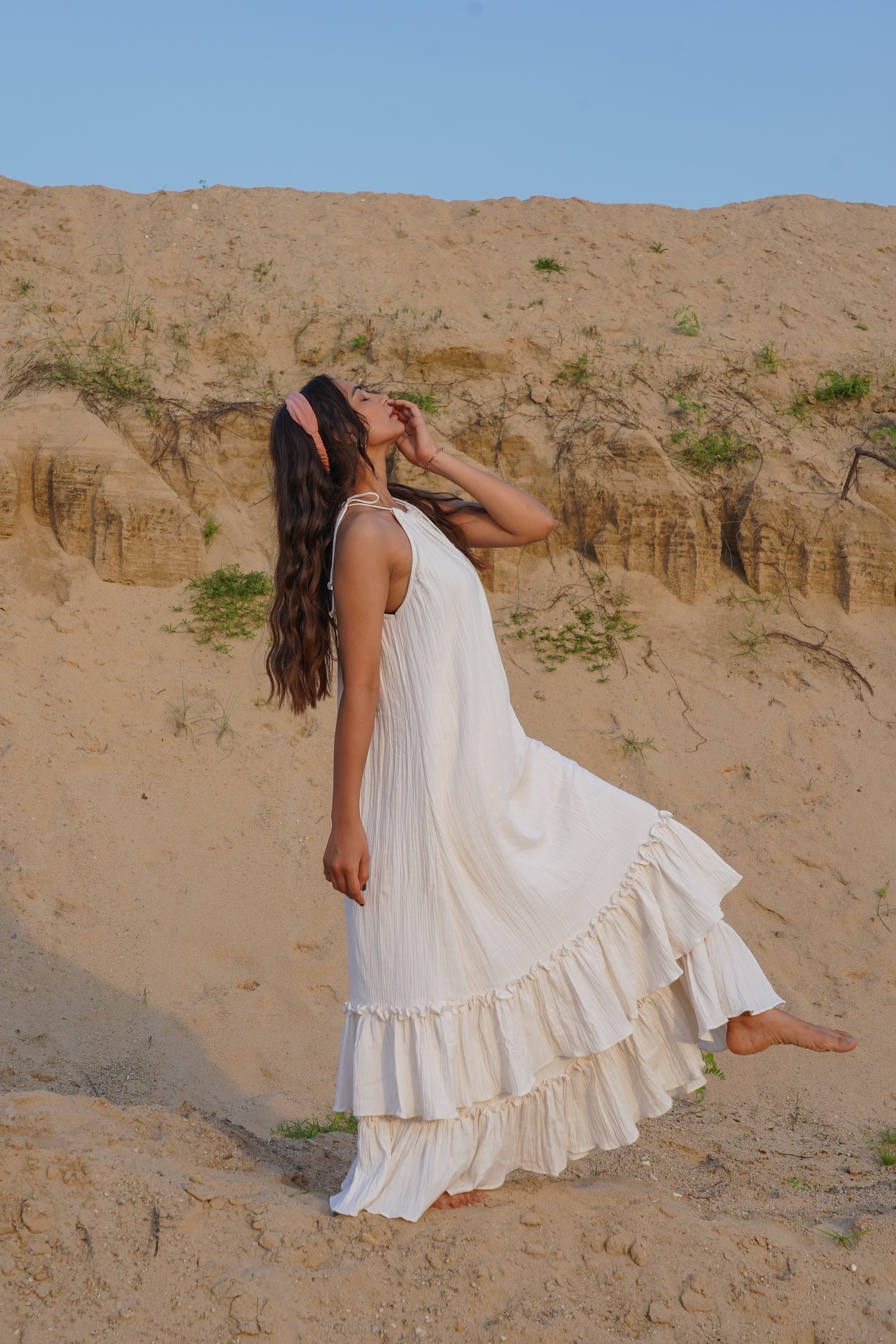 Ember Ivory Dress — a shoulder-strap A-line maxi in ivory