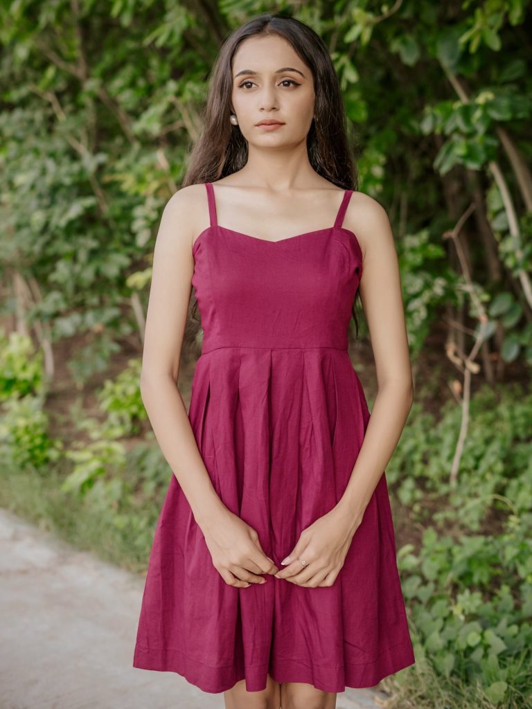 Merle Burgundy Box Pleat Mini Dress