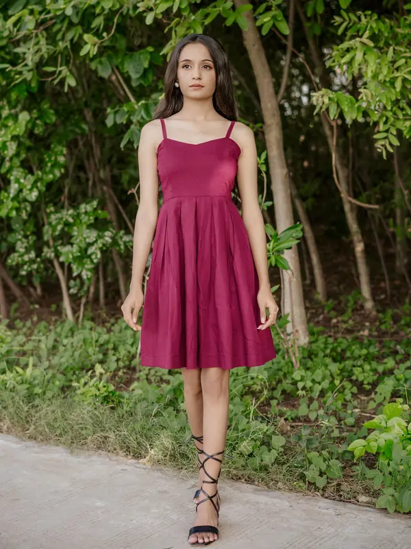 Merle Burgundy Box Pleat Mini Dress - Image 3