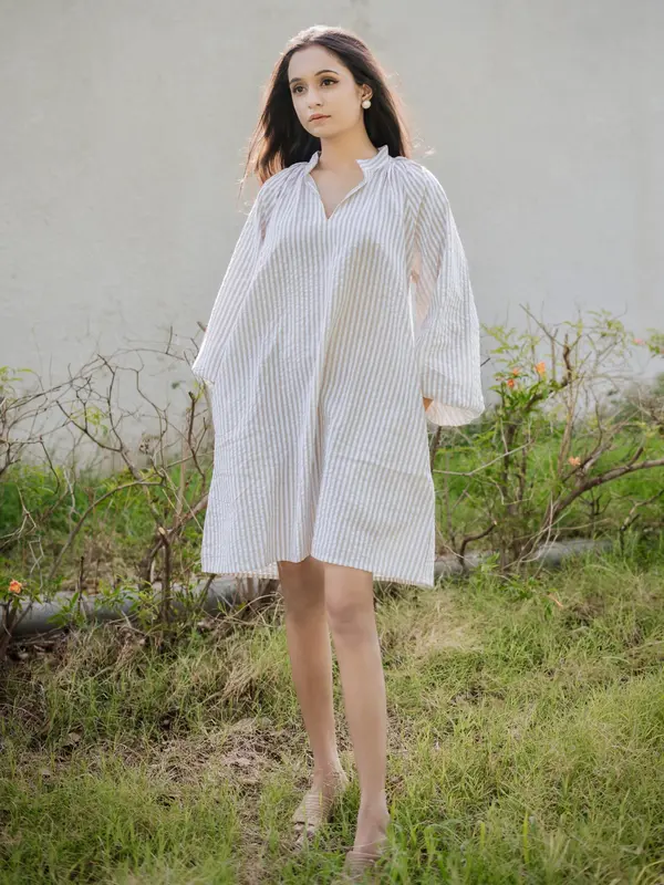 Sand A-line stripe Dress