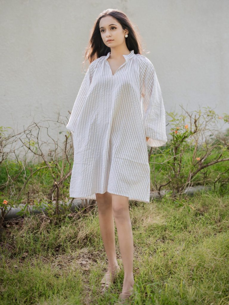 Sand A-line stripe Dress