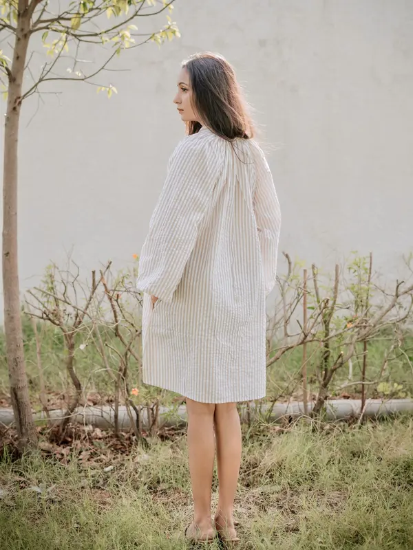 Sand A-line stripe Dress - Image 5
