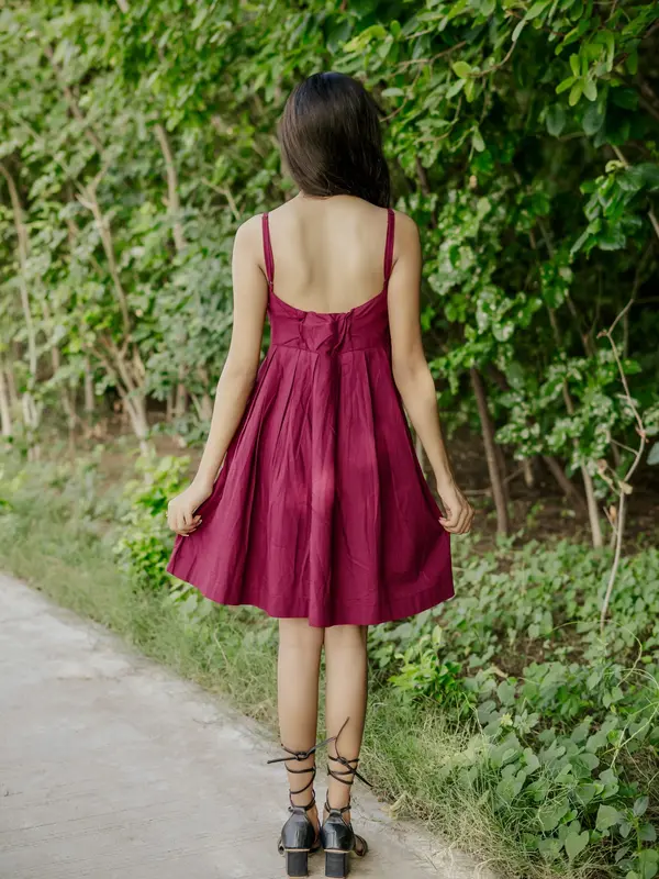 Merle Burgundy Box Pleat Mini Dress - Image 5